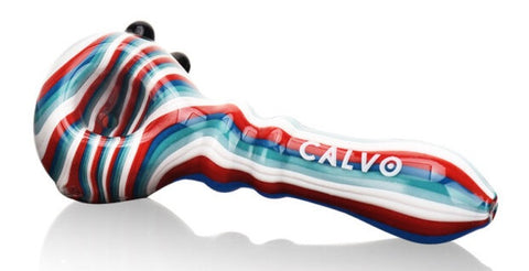 Calvo ''Circled Spoon'' Glass Smoking Pipe - White/Red/Blue