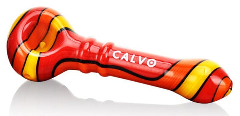 Calvo ''Signature Spoon'' Glass Smoking Pipe - Yellow/Red