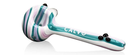 Calvo ''Thin Spoon'' Glass Smoking Pipe - White/Turquoise
