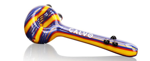 Calvo ''Thin Spoon'' Glass Smoking Pipe - Yellow/Purple