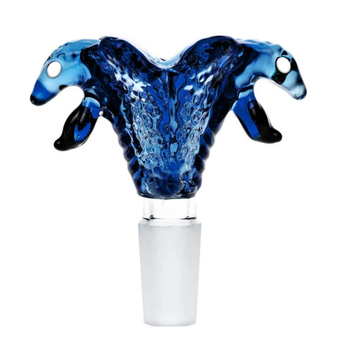 Double Snake Glass Bong Bowl - Blue (18 mm)