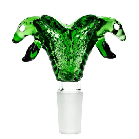 Double Snake Glass Bong Bowl - Green (18 mm)